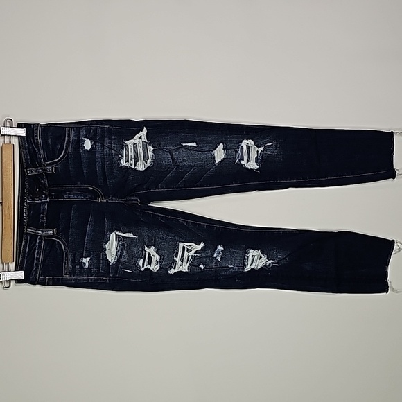 American Eagle dark wash distressed style super stretch cropped jeggings - Picture 1 of 8